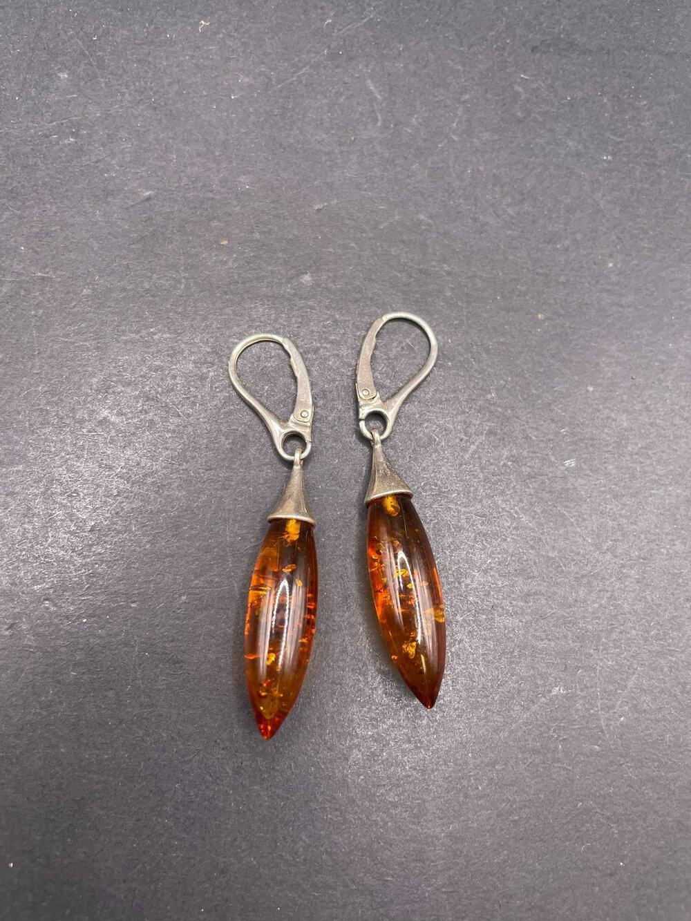 925 Sterling Silver Baltic Amber Dangle Earrings Leverback Teardrop Gemstone